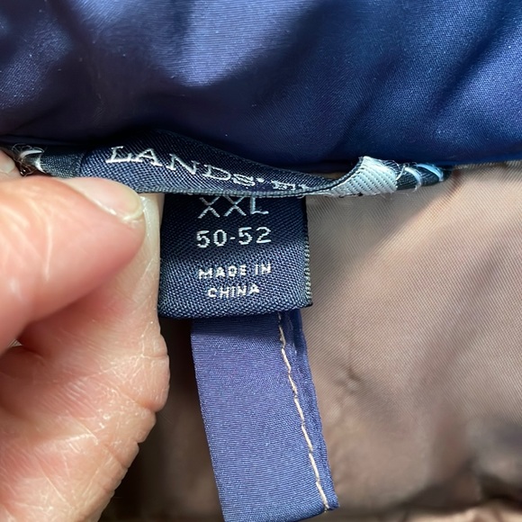 Lands End Blue Puffer Mens size XXL (50-52) Zip & Snap Down Jacket EUC Pockets - Picture 2 of 9